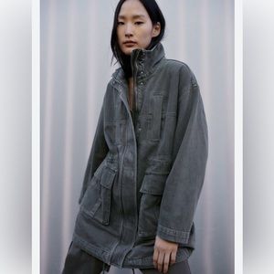 Zara denim parka jacket with funnel neck